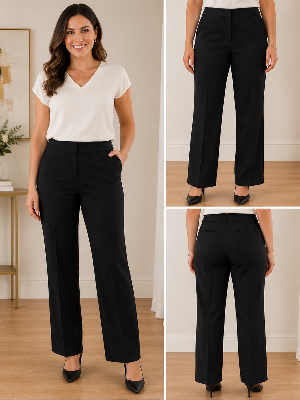 Rafaella Black Straight-Leg Work Trousers